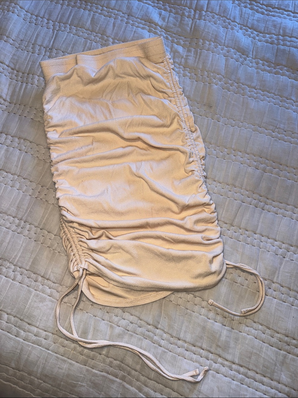 BB Dakota Cream Ruched Mini Skirt with Drawstrings